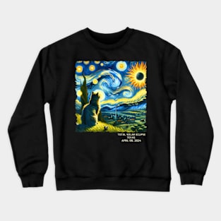 Total Solar Eclipse April 08 2024 Texas Starry Night Cat Crewneck Sweatshirt